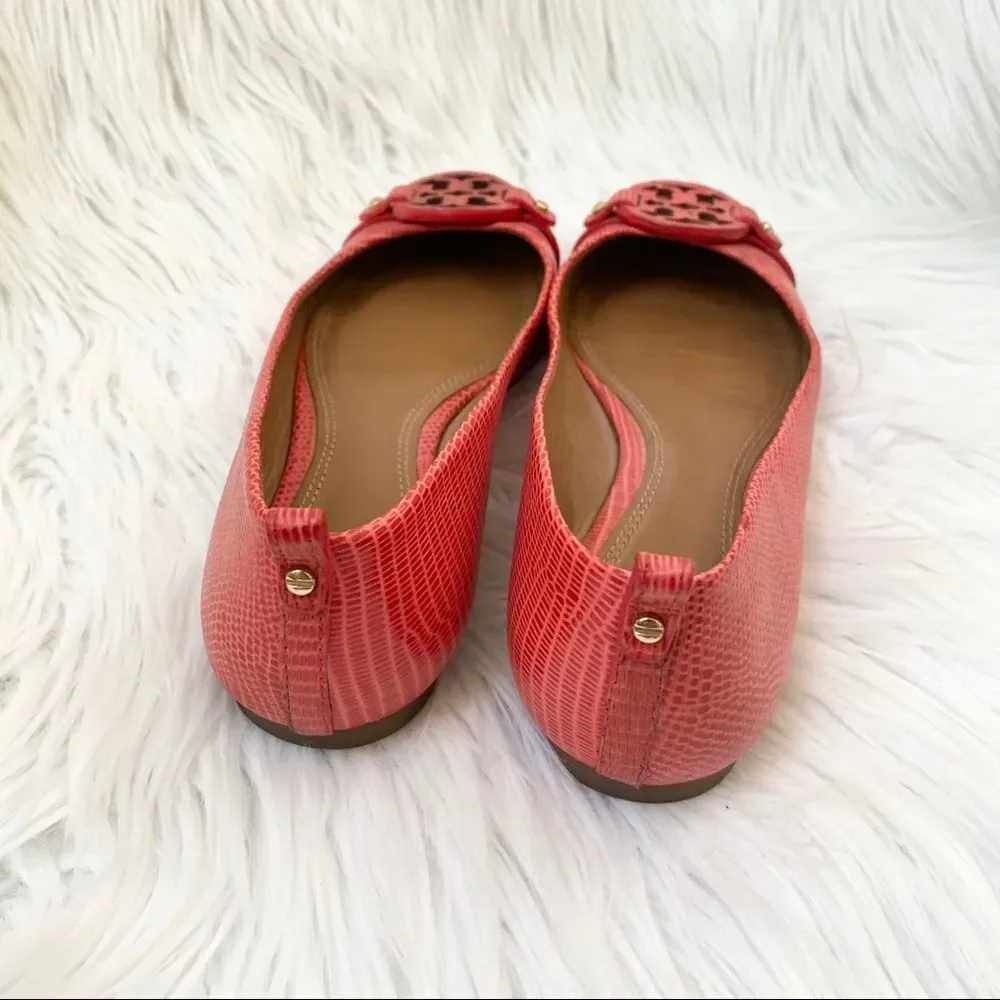 Tory Burch coral Mini Miller lizard flats 7.5